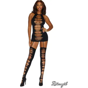 Slash Garter Dress with Attached Thigh Highs by Dreamgirl