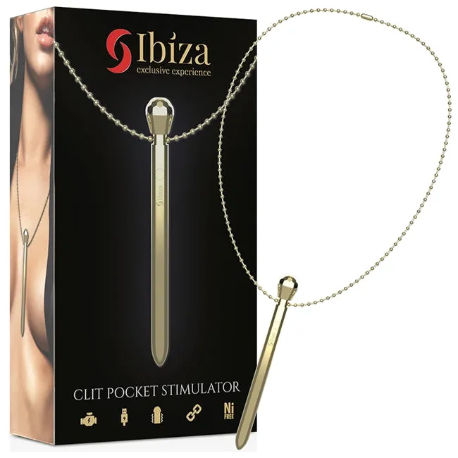 Stimulator clitoris IBIZA Clit Pocket Stimulator Necklace. in forma de pandantiv pe colier. 12 functii de vibratie. culoare auriu