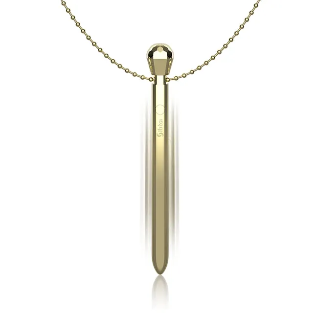 Stimulator clitoris IBIZA Clit Pocket Stimulator Necklace. in forma de pandantiv pe colier. 12 functii de vibratie. culoare auriu