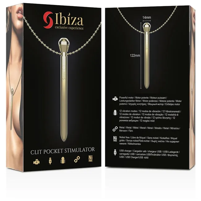 Stimulator clitoris IBIZA Clit Pocket Stimulator Necklace. in forma de pandantiv pe colier. 12 functii de vibratie. culoare auriu