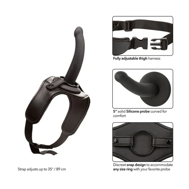 Strap-on pentru picior CALEXOTICS Onyxxx Thigh Strap with Silicone Probe. cu dildo inclus. lungime 12.7 cm. negru