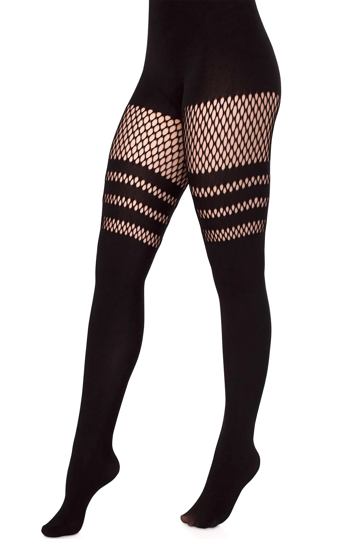 Striped Fishnet Faux Garter Pantyhose