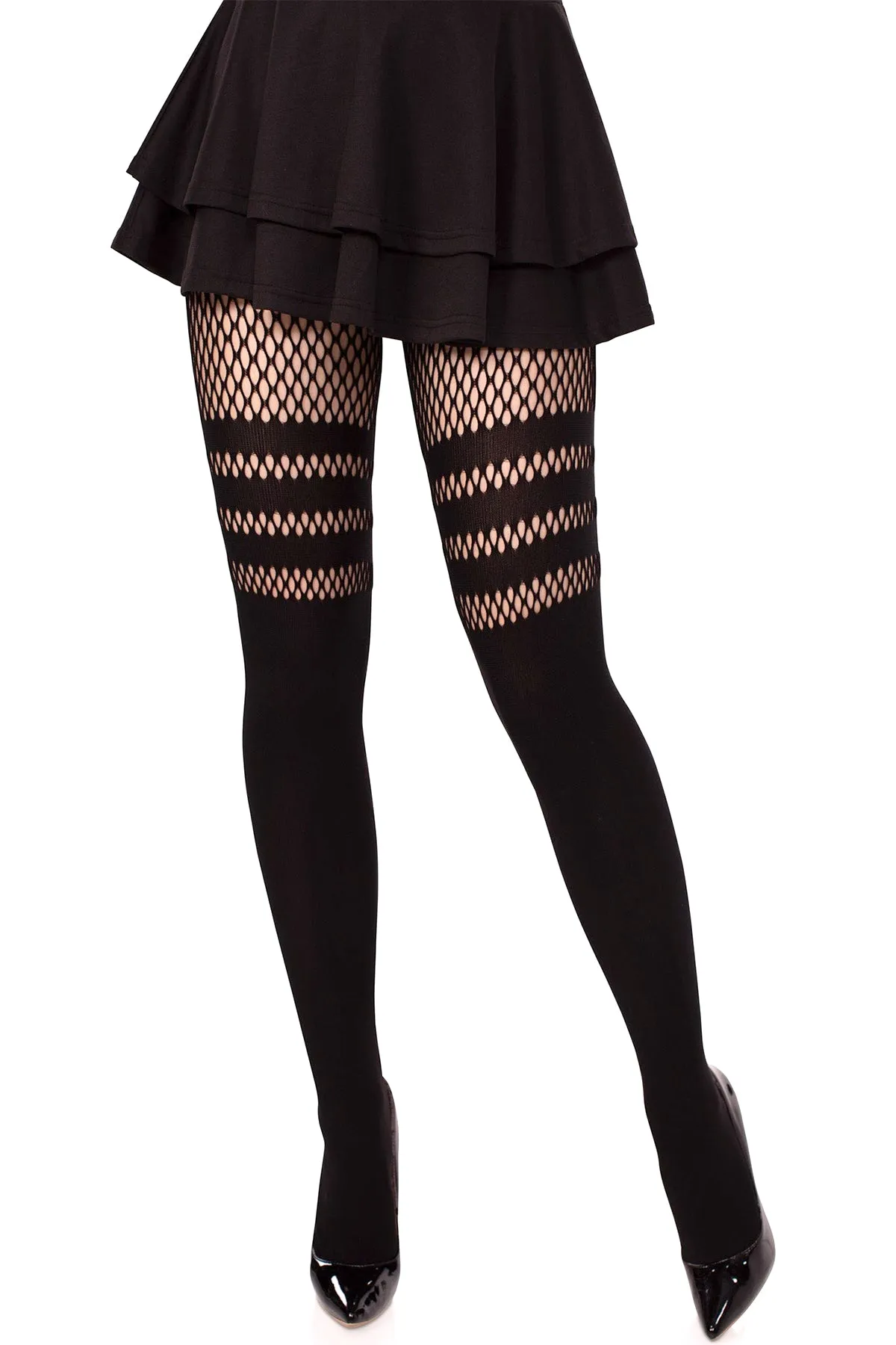 Striped Fishnet Faux Garter Pantyhose