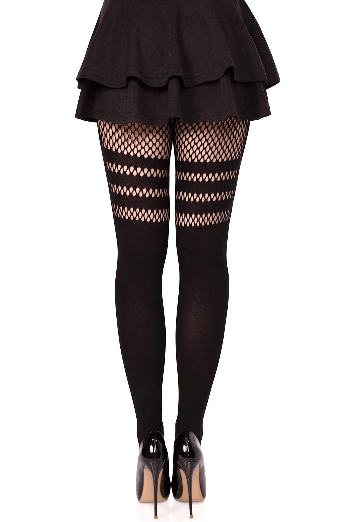 Striped Fishnet Faux Garter Pantyhose