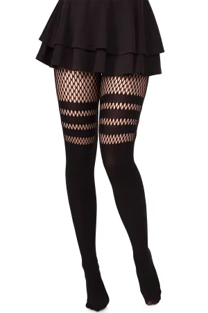 Striped Fishnet Faux Garter Pantyhose