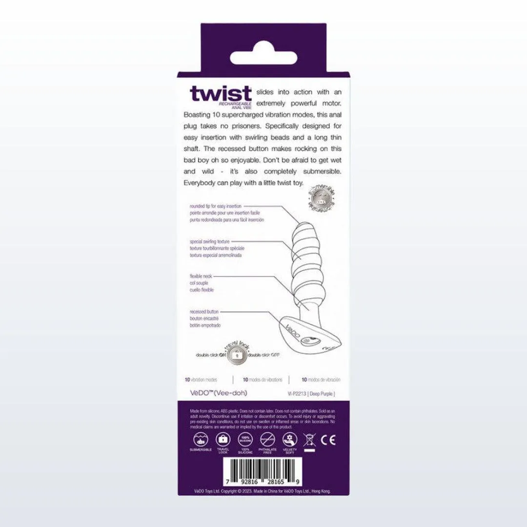 VeDO Twist Plug VIbrating Butt Plug - Purple