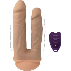 Vibrator dublu SILEX-D 8 - 7 Model 1. pentru dublă penetrare. 10 funcții de vibrație. lungimi 19.5 - 17.5 cm. culoarea pielii