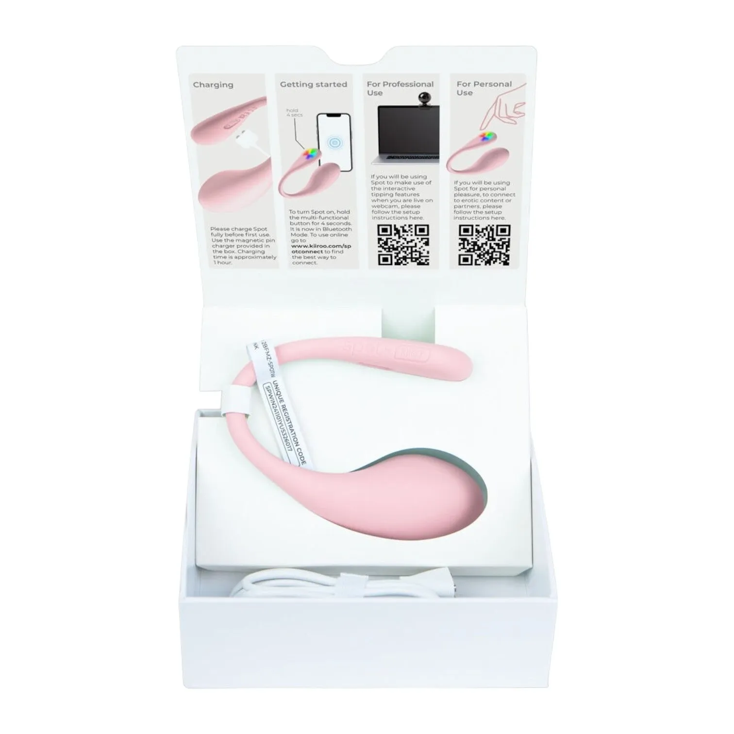 Vibrator interactiv KIIROO SPOT. cu lumini LED curcubeu. control prin aplicație. 6 funcții de vibrație. rezistent la apă. roz