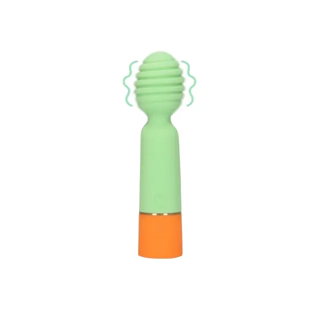 Vibrator LOVELINE Ribbed Mini Vibrator with USB Charger. cu striații pentru stimulare versatilă. 10 funcții de vibrație. 12.2 cm. verde