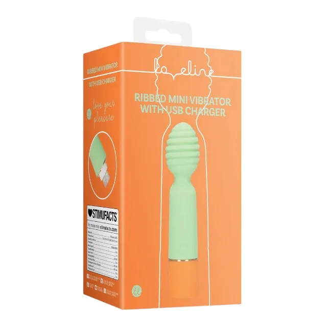 Vibrator LOVELINE Ribbed Mini Vibrator with USB Charger. cu striații pentru stimulare versatilă. 10 funcții de vibrație. 12.2 cm. verde