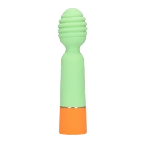Vibrator LOVELINE Ribbed Mini Vibrator with USB Charger. cu striații pentru stimulare versatilă. 10 funcții de vibrație. 12.2 cm. verde
