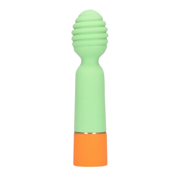 Vibrator LOVELINE Ribbed Mini Vibrator with USB Charger. cu striații pentru stimulare versatilă. 10 funcții de vibrație. 12.2 cm. verde