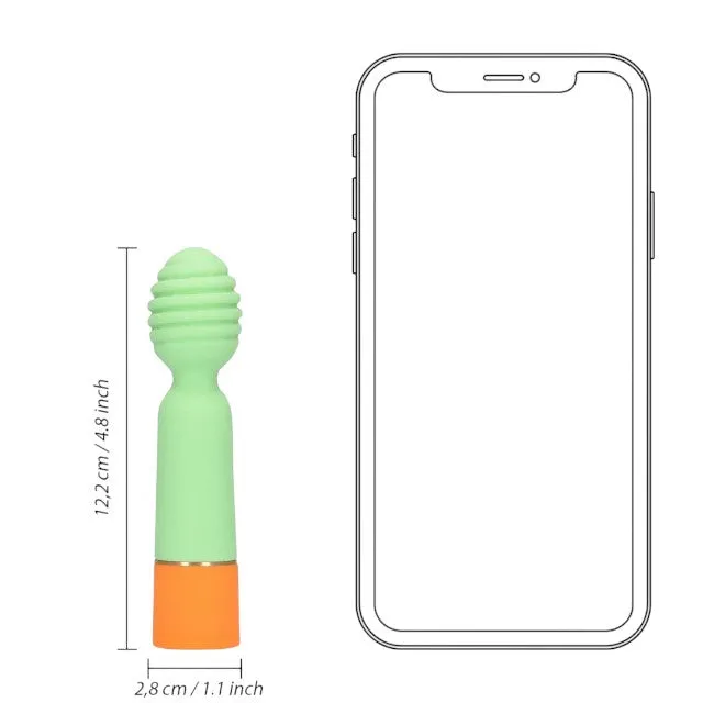 Vibrator LOVELINE Ribbed Mini Vibrator with USB Charger. cu striații pentru stimulare versatilă. 10 funcții de vibrație. 12.2 cm. verde