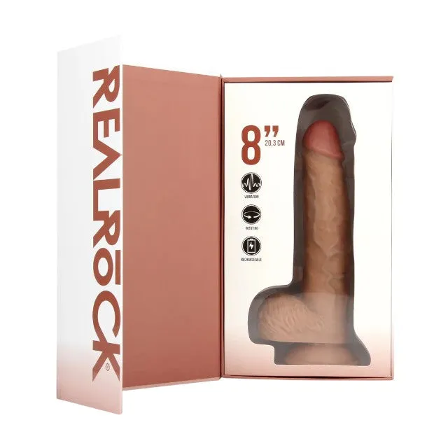 Vibrator REALROCK 8 Vibrating & Rotating Dildo. cu funcție de rotație. design realist cu testicule. 20.3 cm. culoare caramel