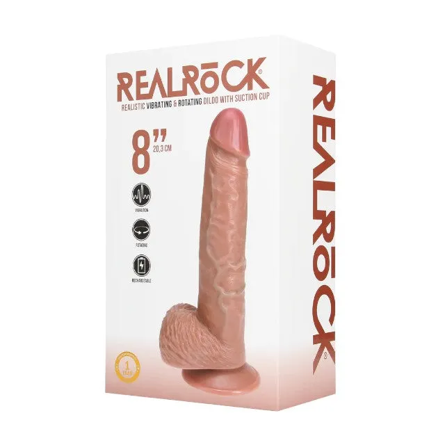 Vibrator REALROCK 8 Vibrating & Rotating Dildo. cu funcție de rotație. design realist cu testicule. 20.3 cm. culoare caramel