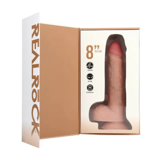 Vibrator REALROCK 8 Vibrating & Rotating Dildo. cu funcție de rotație. design realist cu testicule. 20.3 cm. culoarea pielii
