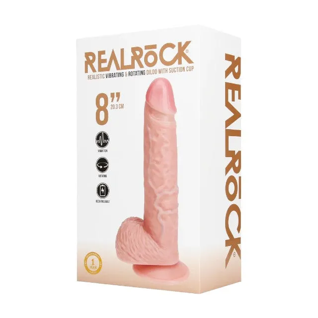 Vibrator REALROCK 8 Vibrating & Rotating Dildo. cu funcție de rotație. design realist cu testicule. 20.3 cm. culoarea pielii