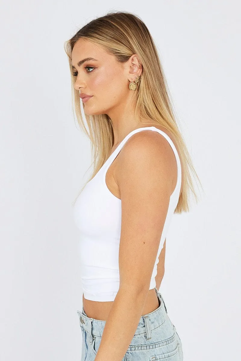 White Tank Top Square Neck Seamless